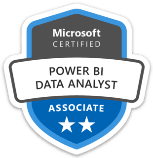 Badge da certificação Power BI Data Analyst Associate, emitida por Microsoft